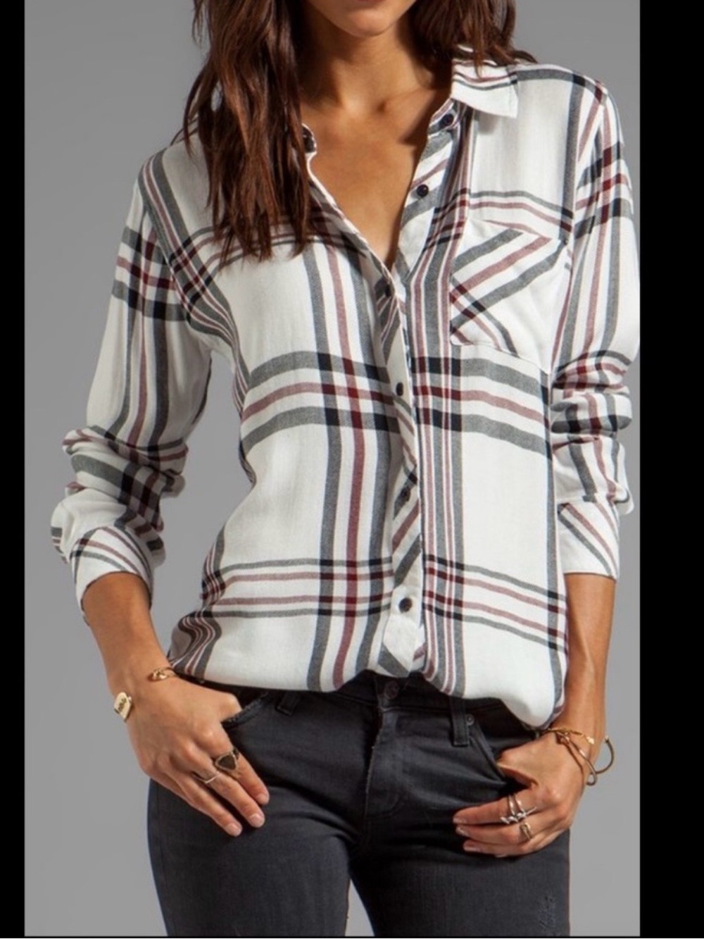 Rails White Plaid Button-Down Shirt with Black and Red Stripes❤️
